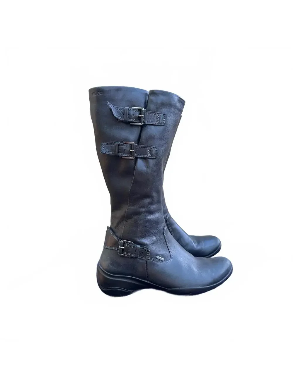 ECCO Nubuck Leather Boots Goretex Side Zip Buckle Details Sz 37 US 6.5 - 7